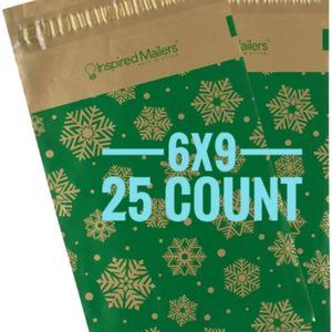 25 Green Snowflake Poly Mailers 6x9 Christmas